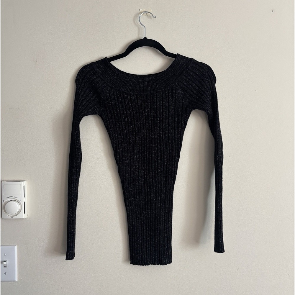 Vintage‎ Y2K Its Our Time Rib Knit Off the Shoulder Top Medium Stretch Glitter